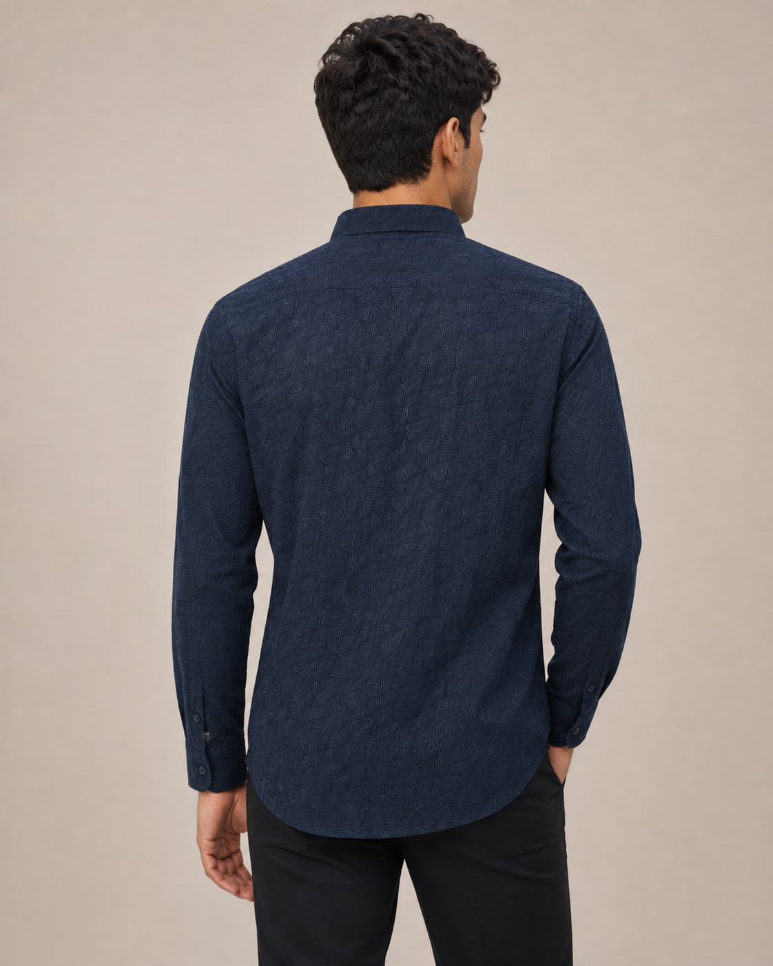 Navy Geo Texture Cotton Shirt