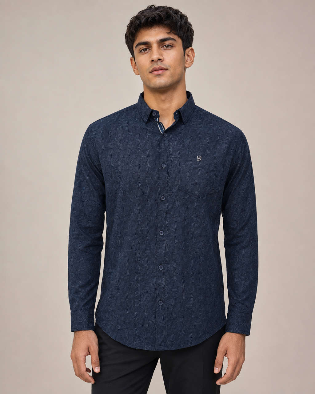 Navy Geo Texture Cotton Shirt