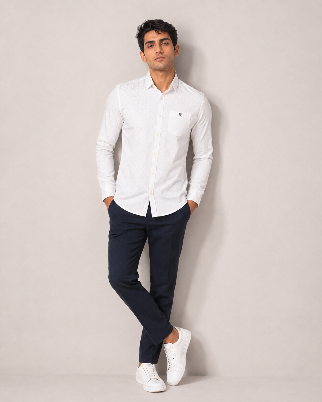 White Jacquard Cotton Shirt