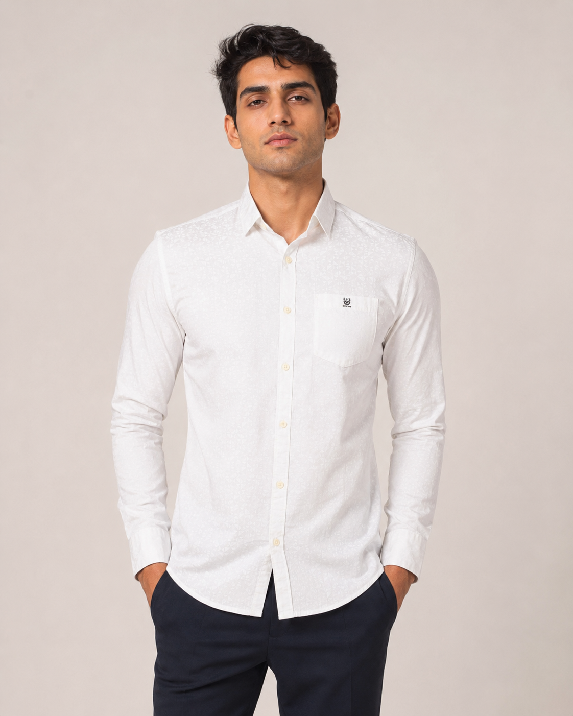 White Jacquard Cotton Shirt