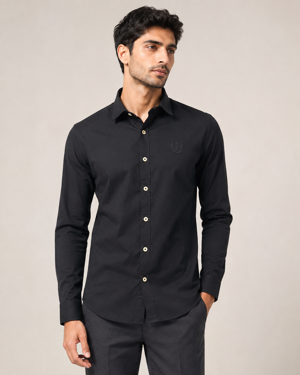 Ebony Crest Cotton Shirt