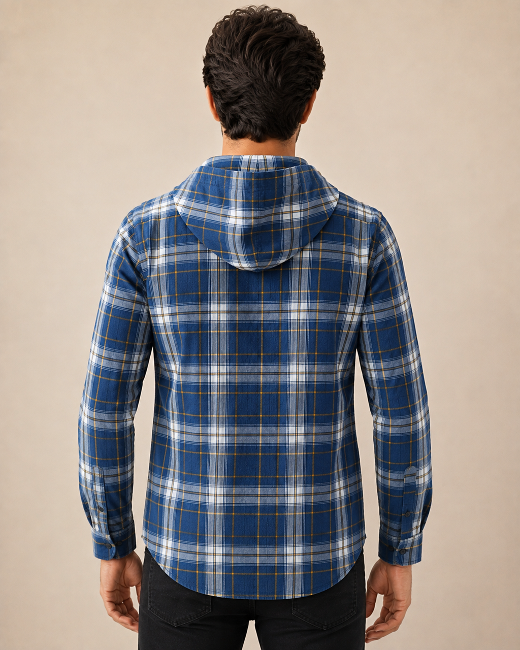 Midnight Plaid Hooded Cotton Kurta