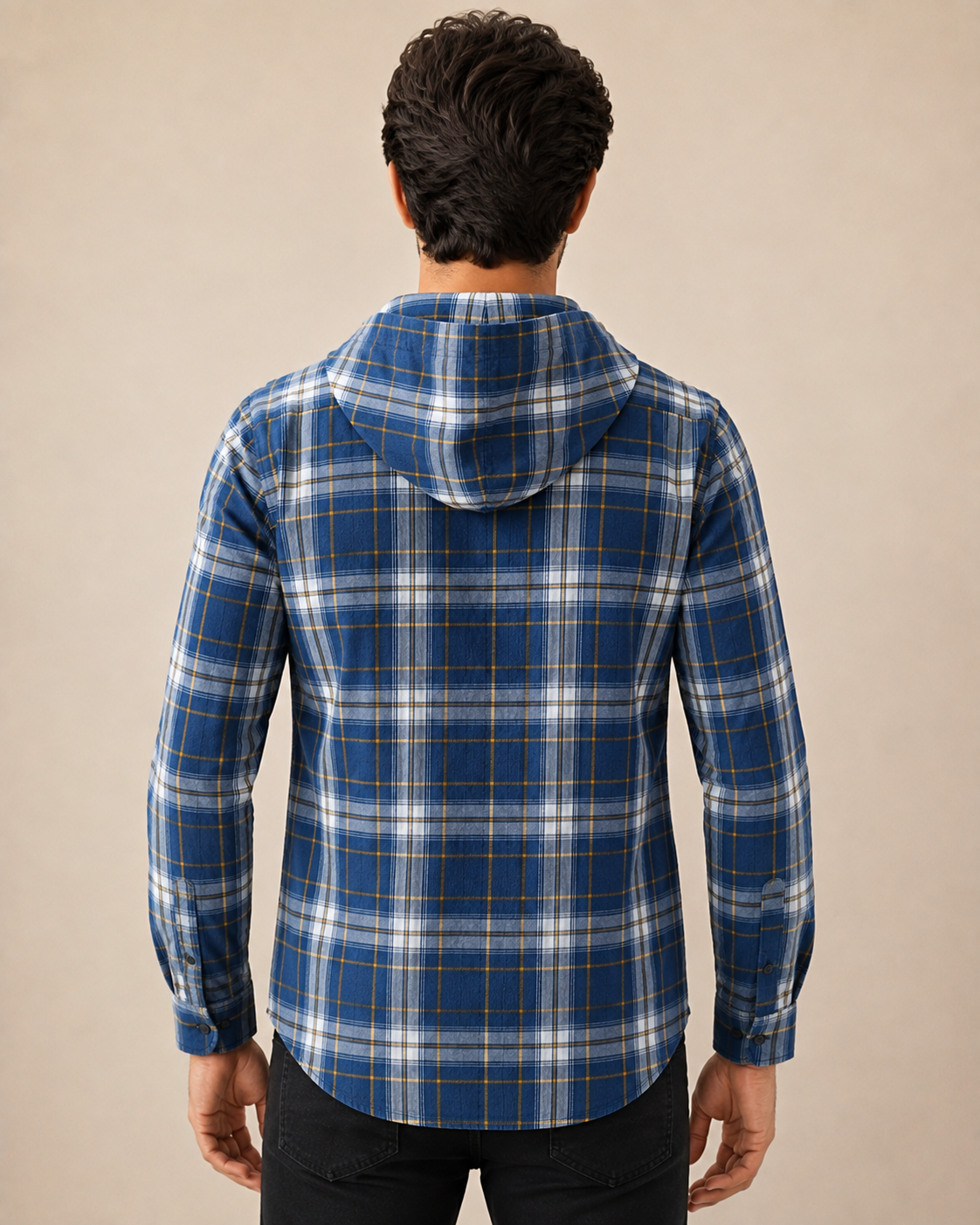 Midnight Plaid Hooded Cotton Kurta