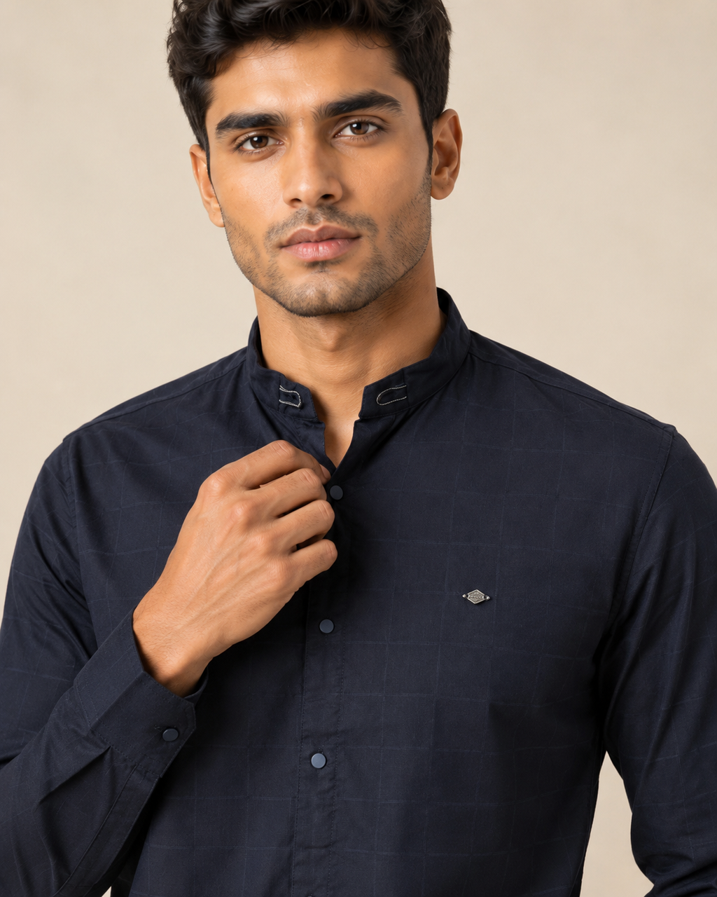 Midnight Grid Cotton Shirt