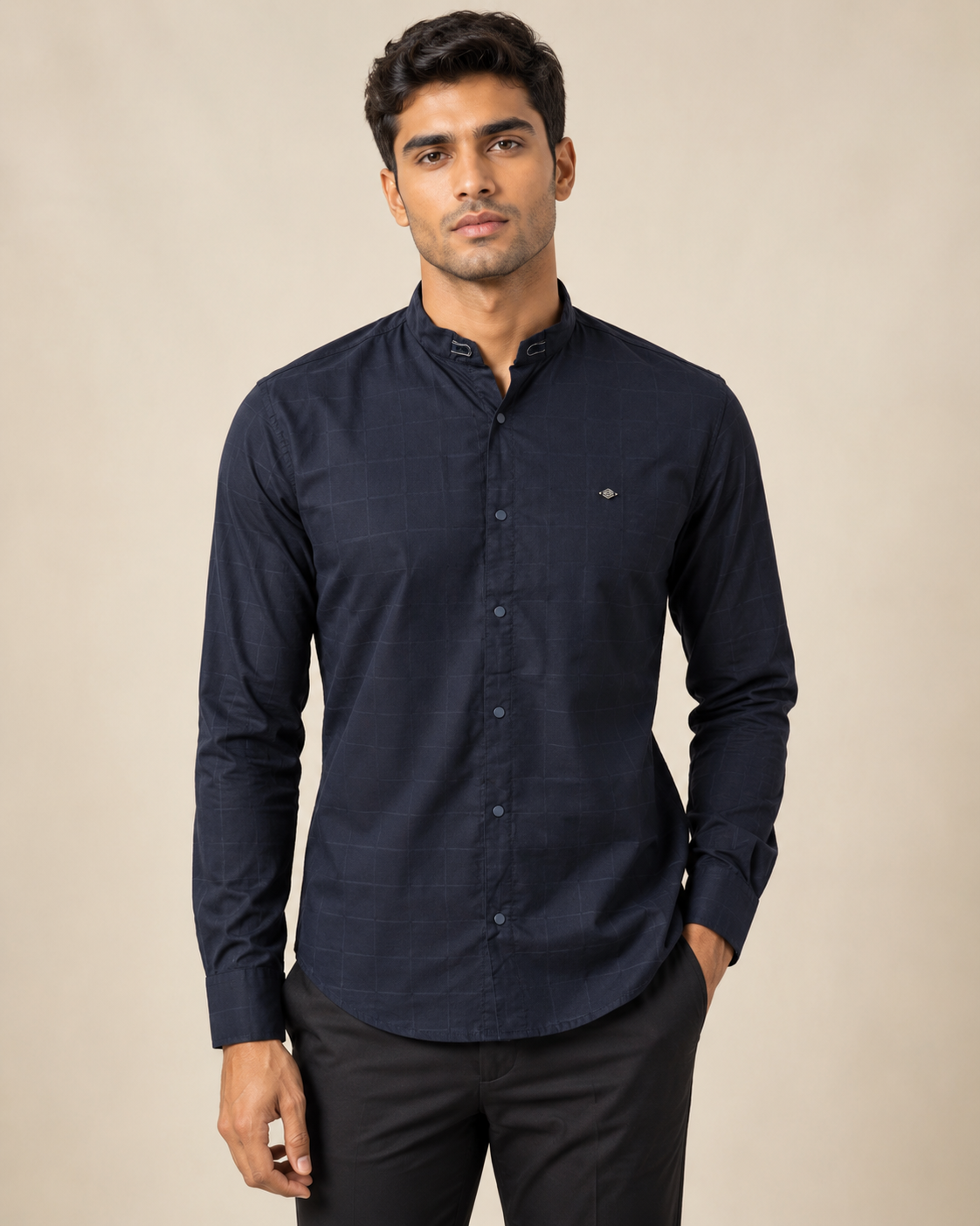 Midnight Grid Cotton Shirt