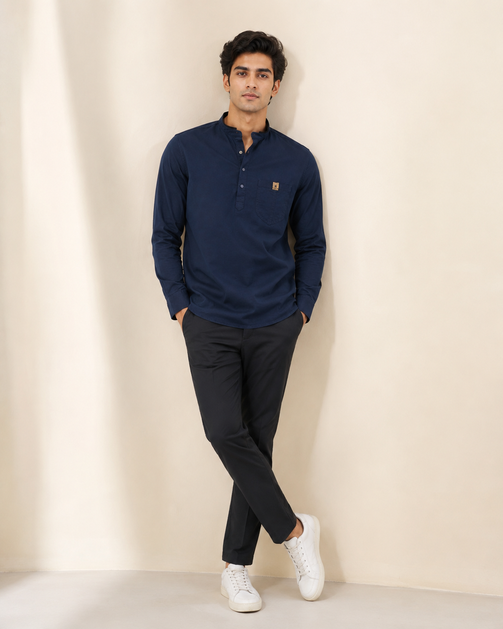 Midnight Crest Cotton Short Kurta