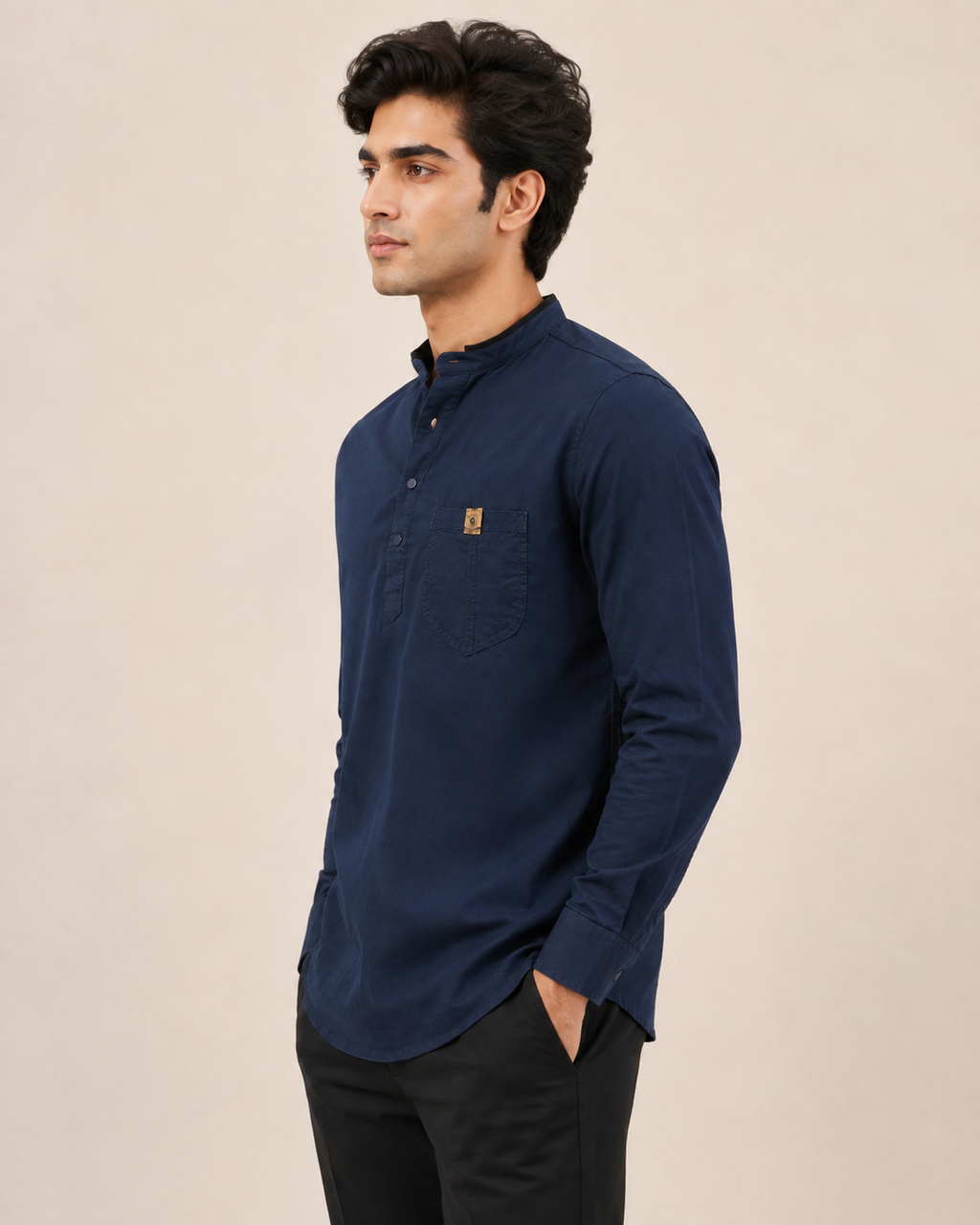 Midnight Crest Cotton Short Kurta
