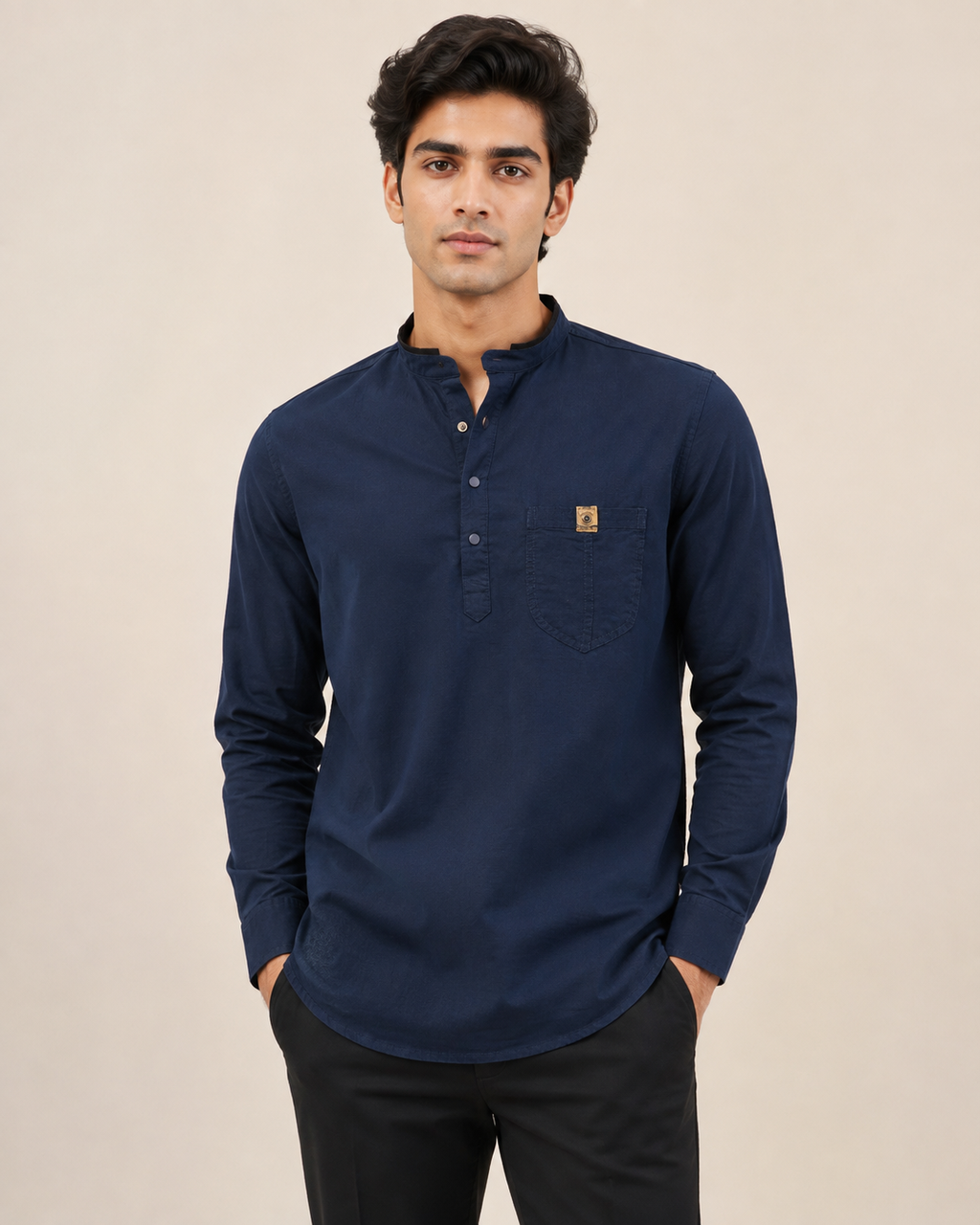 Midnight Crest Cotton Short Kurta