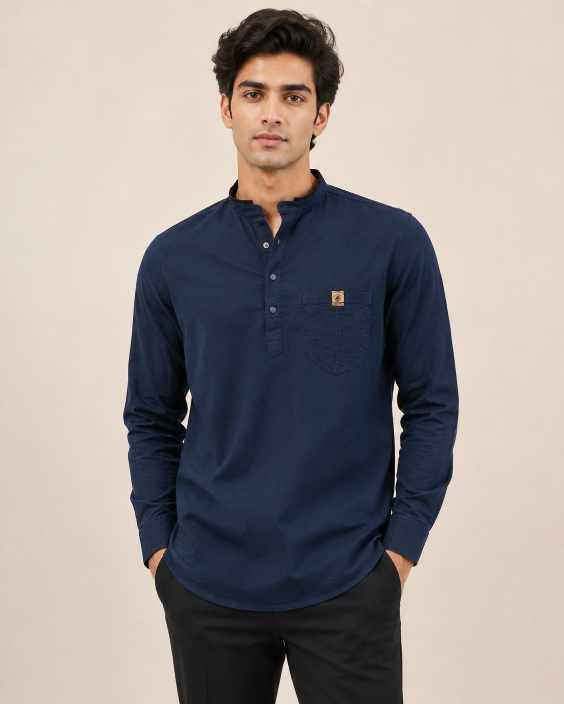 Midnight Crest Cotton Short Kurta
