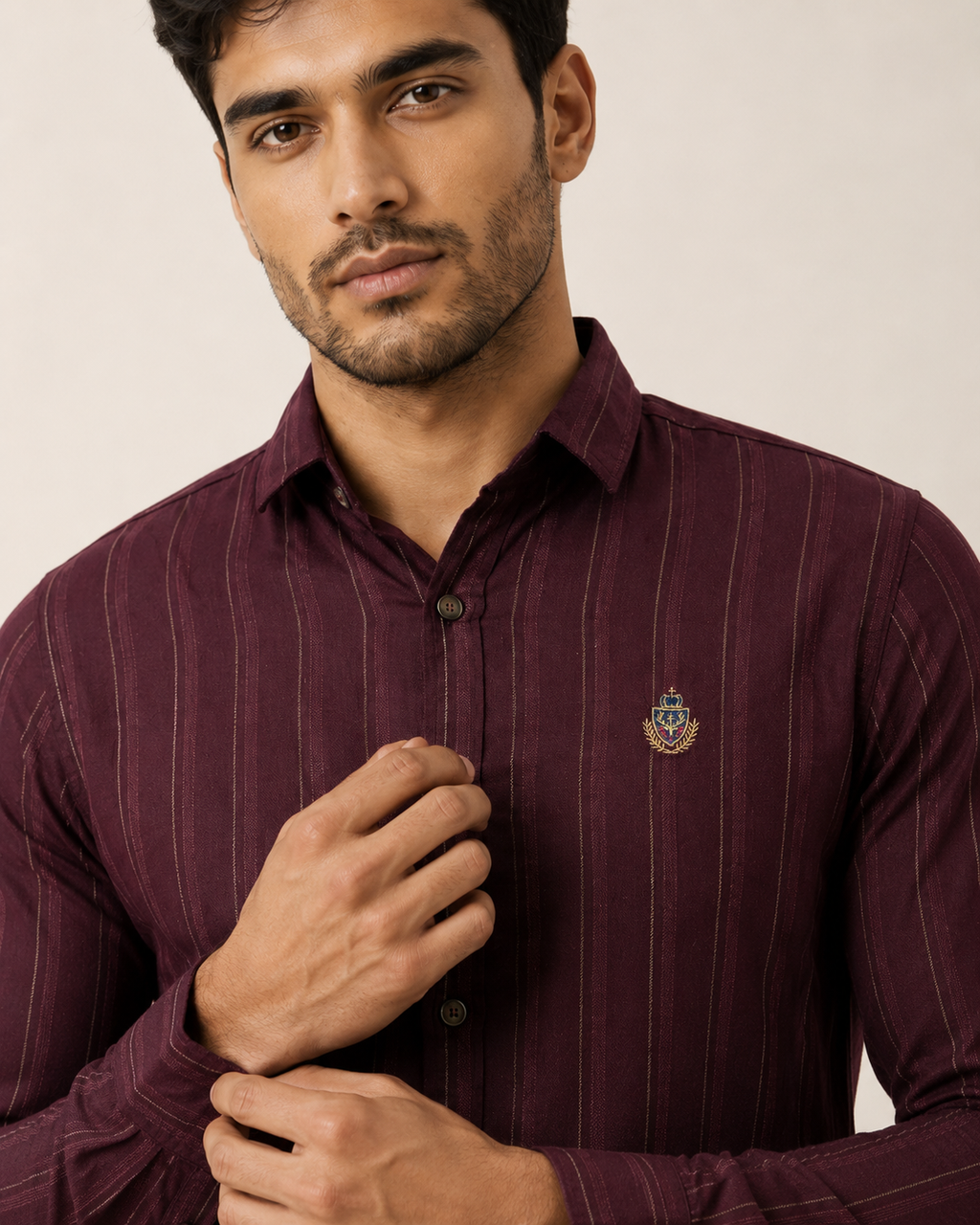 Burgundy Regent Stripe Cotton Shirt
