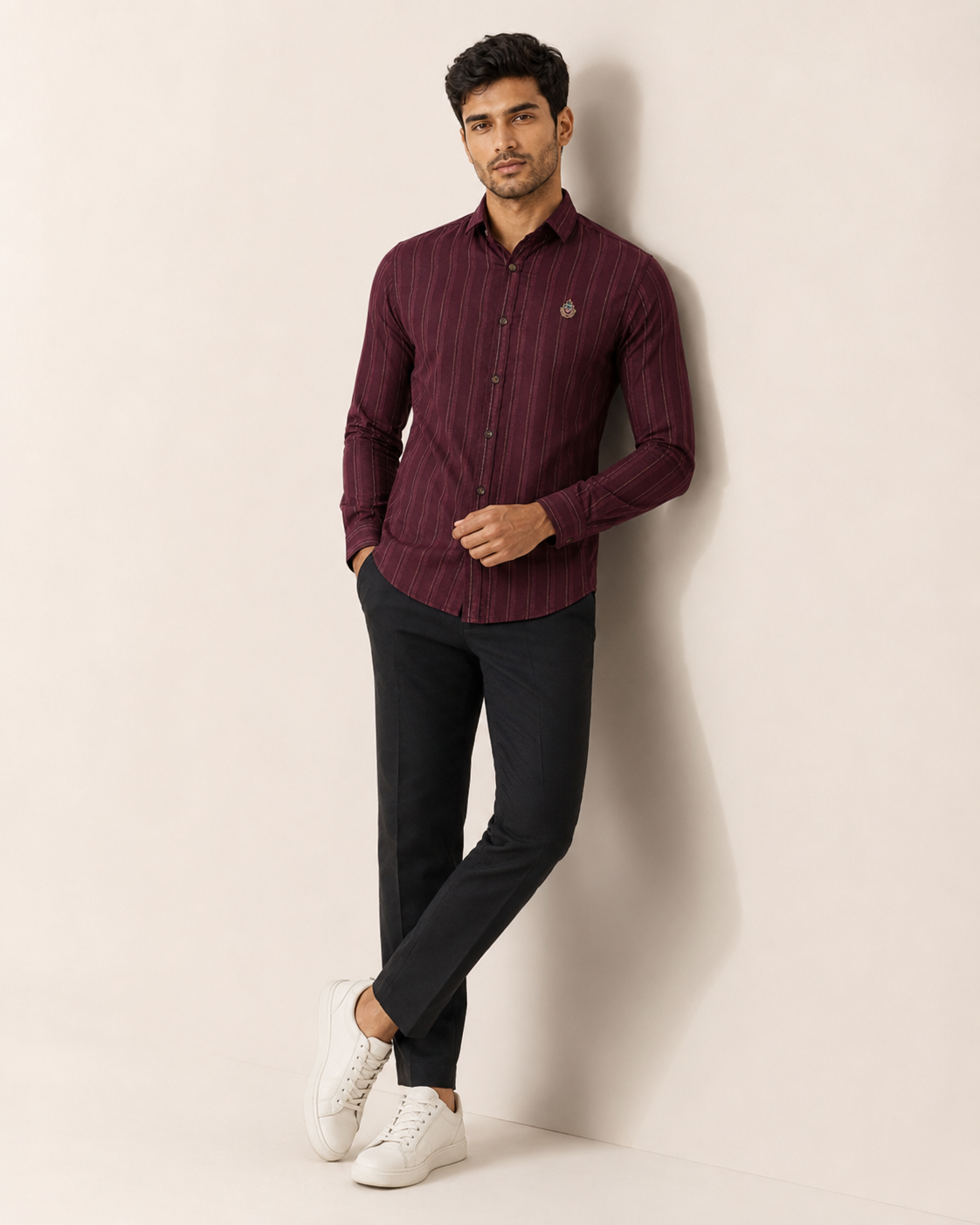 Burgundy Regent Stripe Cotton Shirt