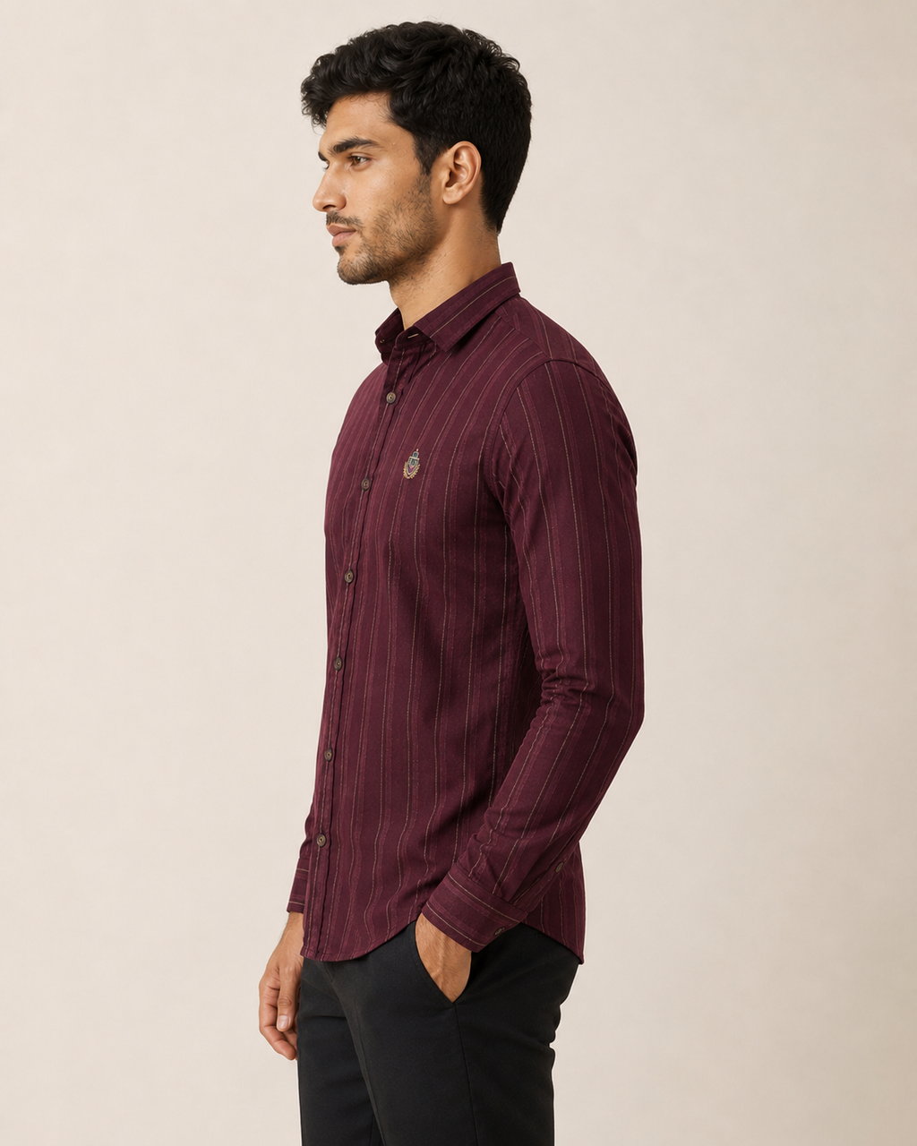 Burgundy Regent Stripe Cotton Shirt