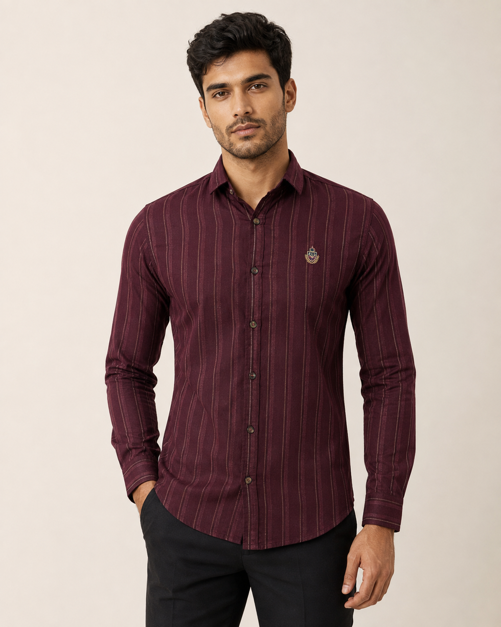 Burgundy Regent Stripe Cotton Shirt