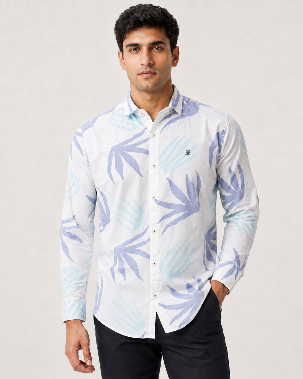 Azure Palm Cotton Shirt