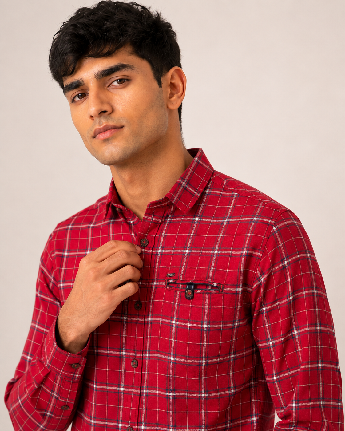 Crimson Tartan Cotton Shirt