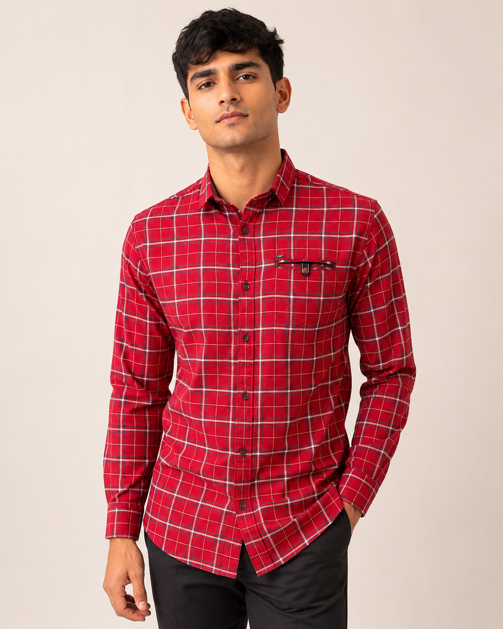 Crimson Tartan Cotton Shirt