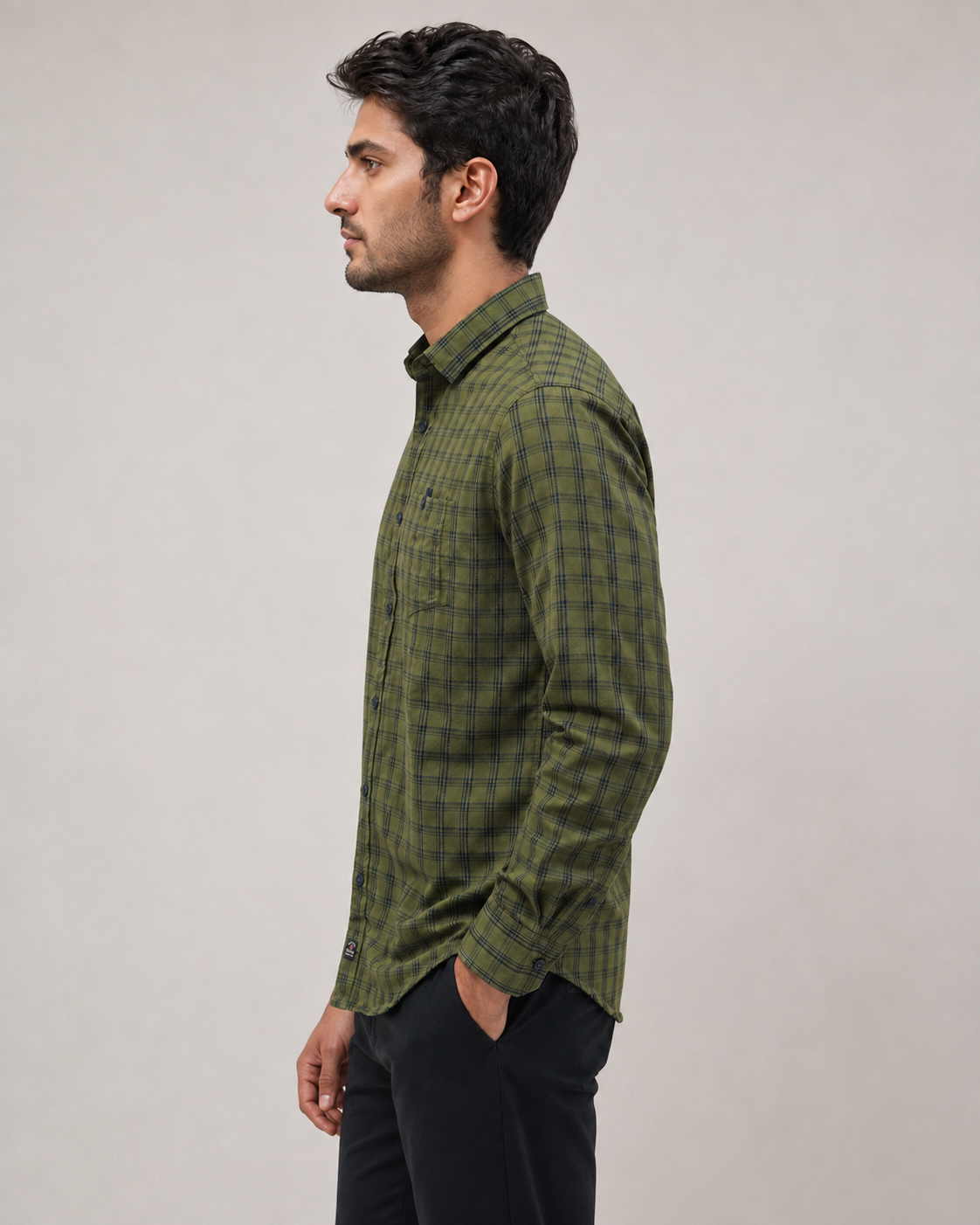Olive Grid Cotton Shirt