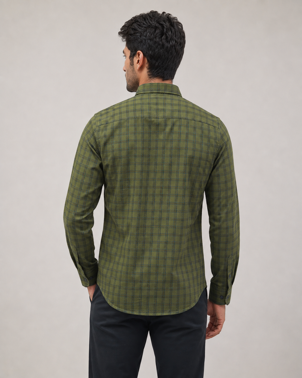Olive Grid Cotton Shirt