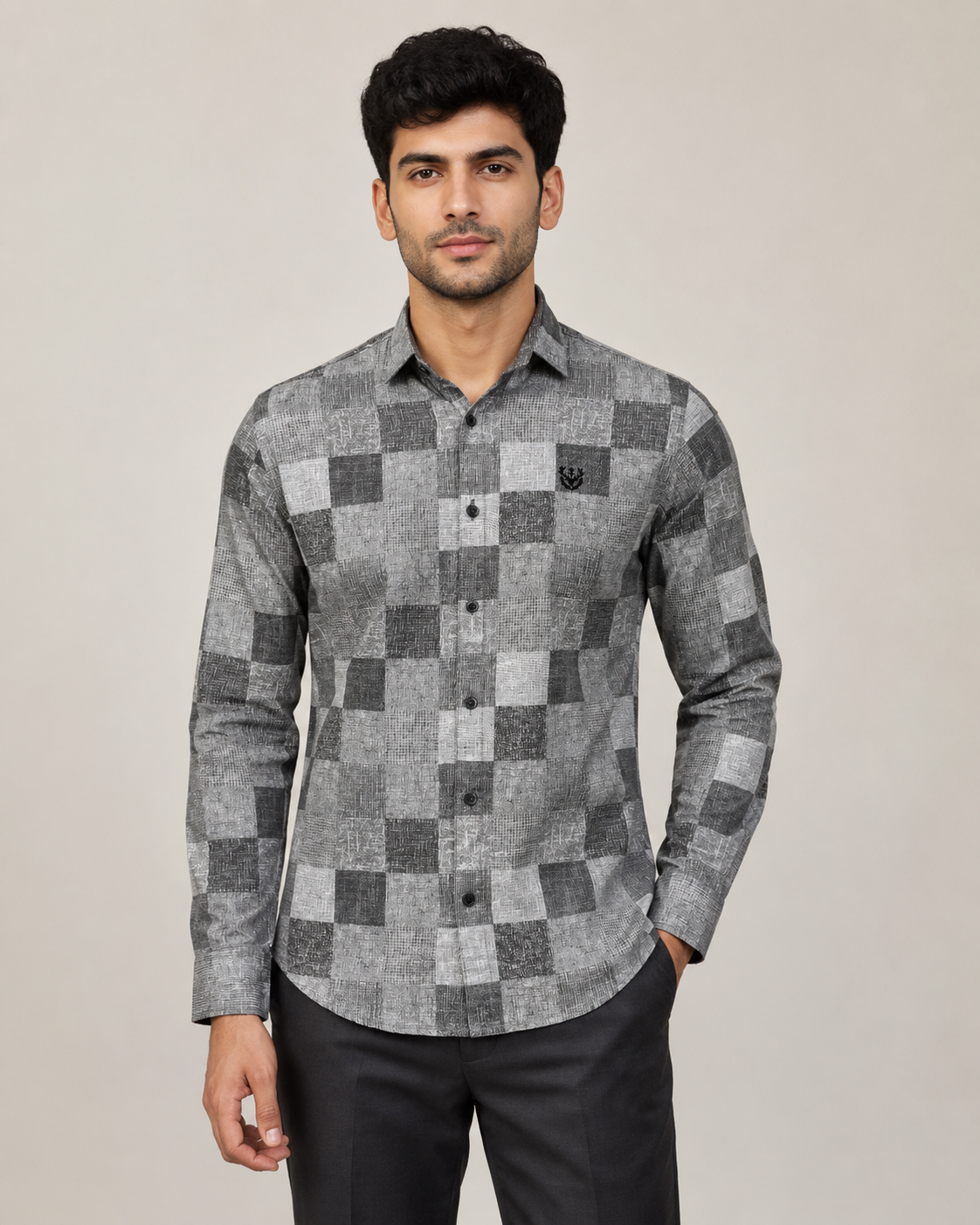 Monochrome Mosaic Cotton Shirt