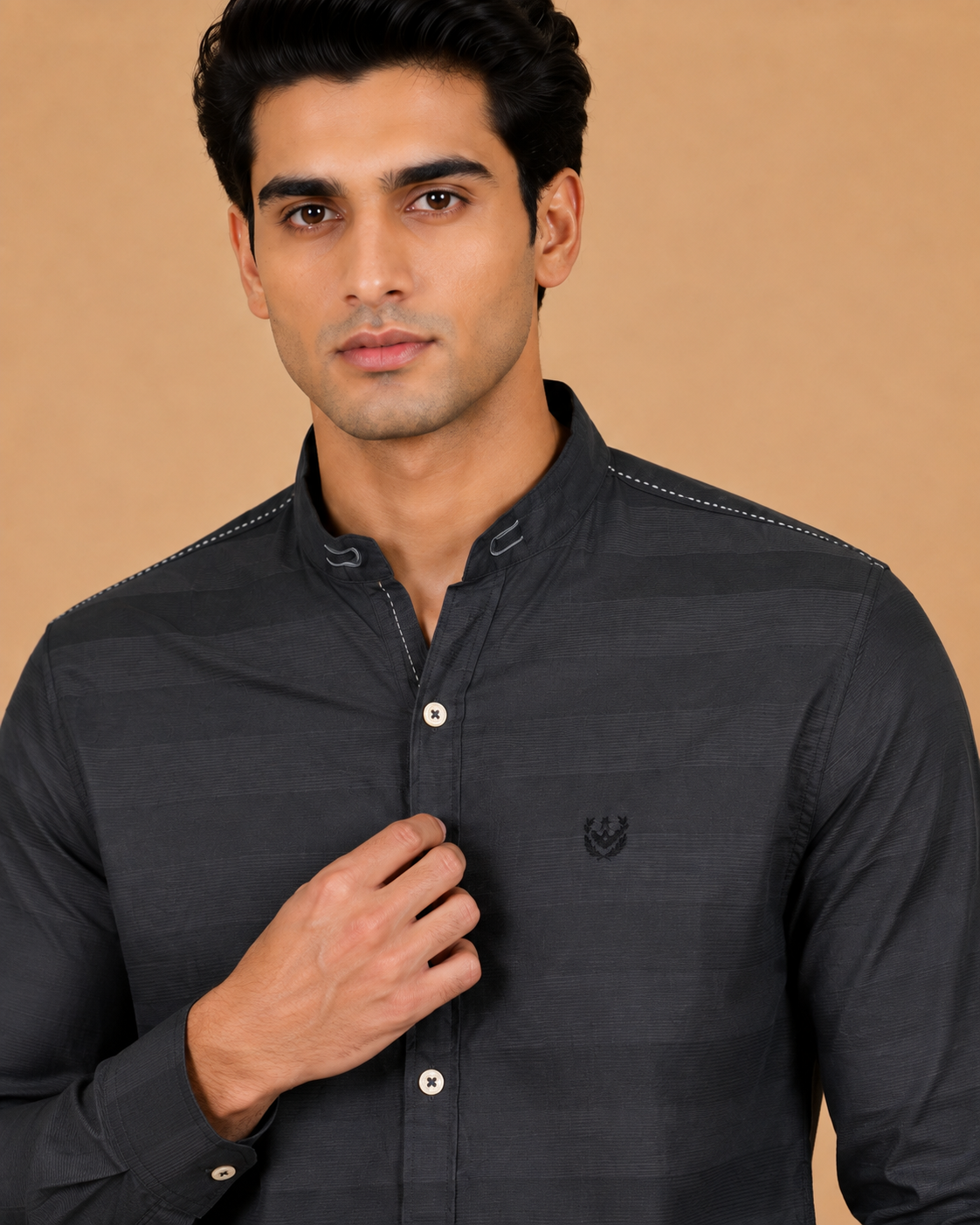 Graphite Regent Textured Cotton Shirt