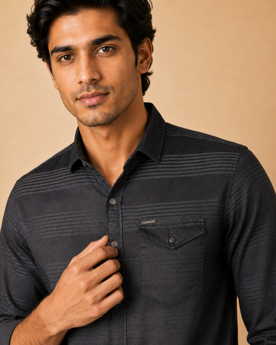 Charcoal Shadow Stripe Cotton Shirt