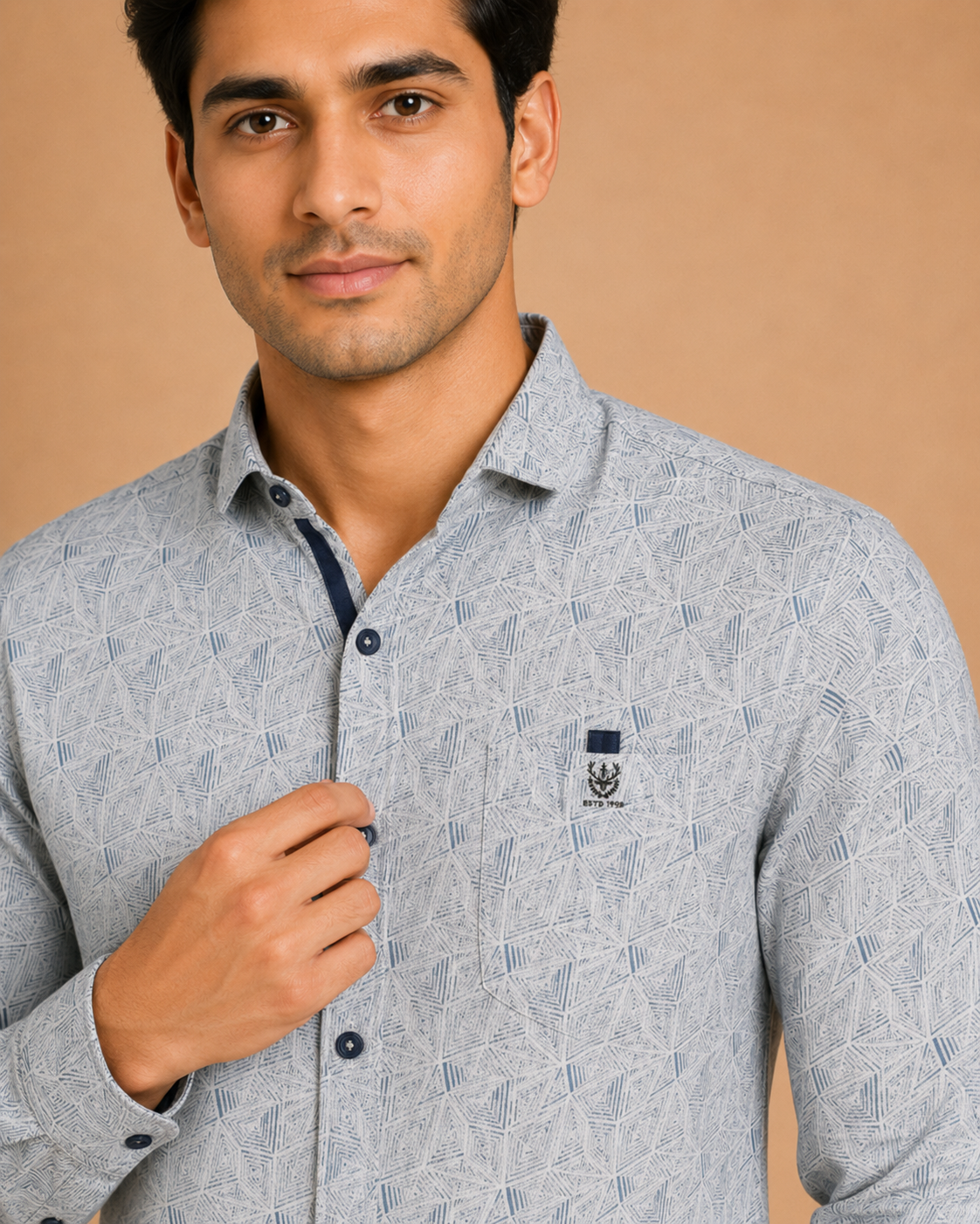 Silver Geo Print Cotton Shirt