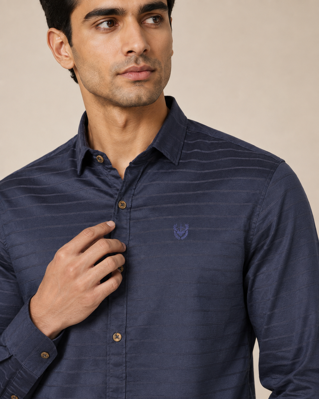 Navy Eclipse Stripe Cotton Shirt