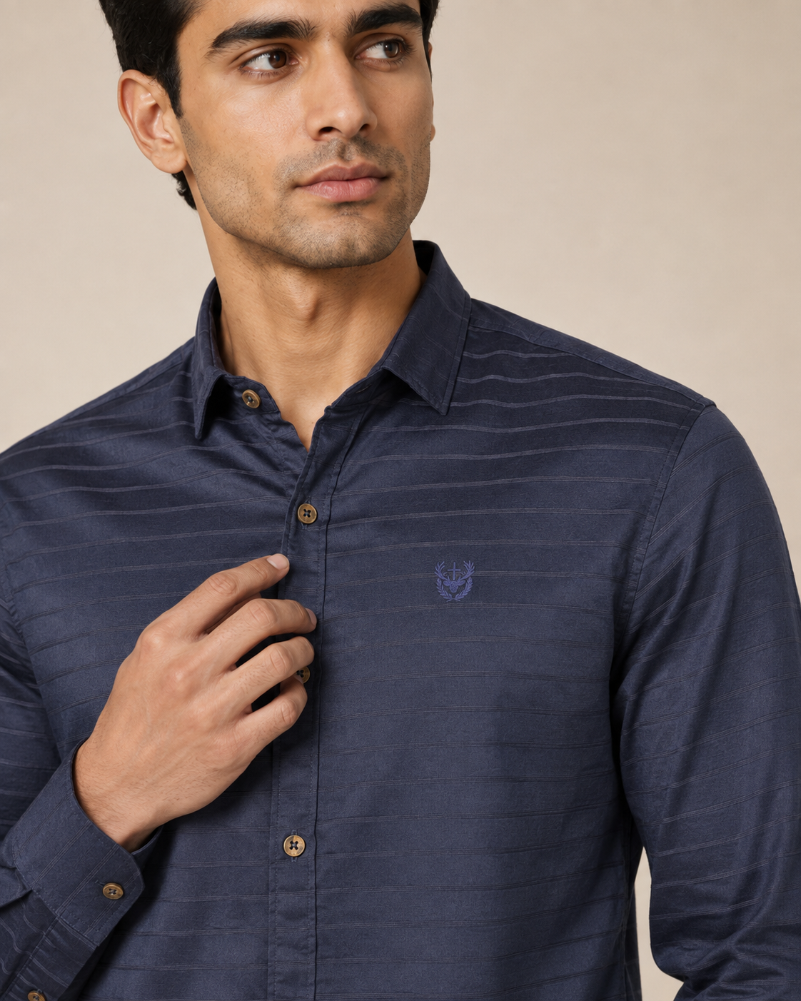 Navy Eclipse Stripe Cotton Shirt