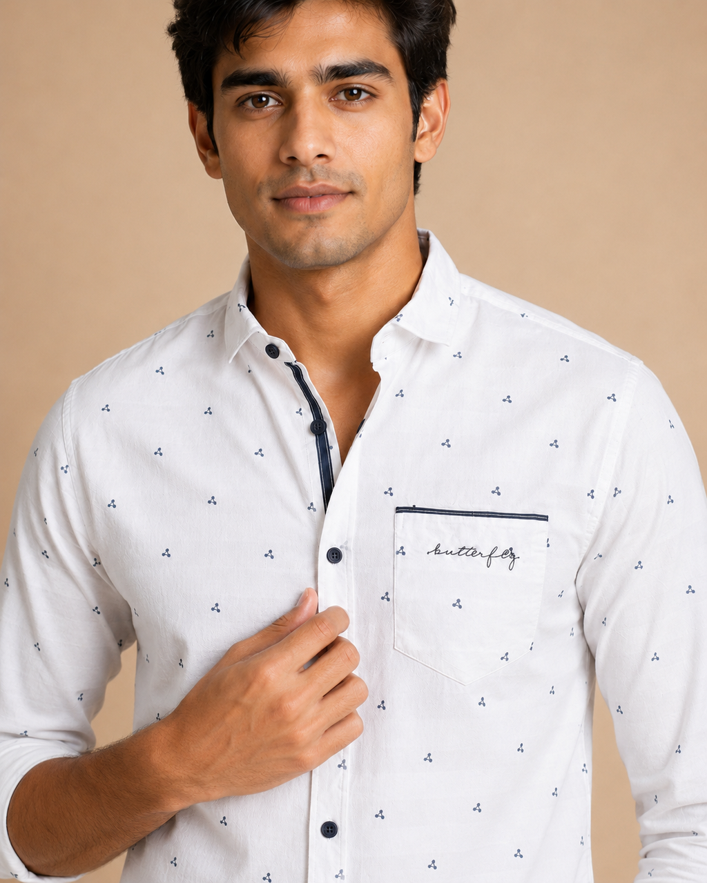 White Mini Motif Cotton Shirt