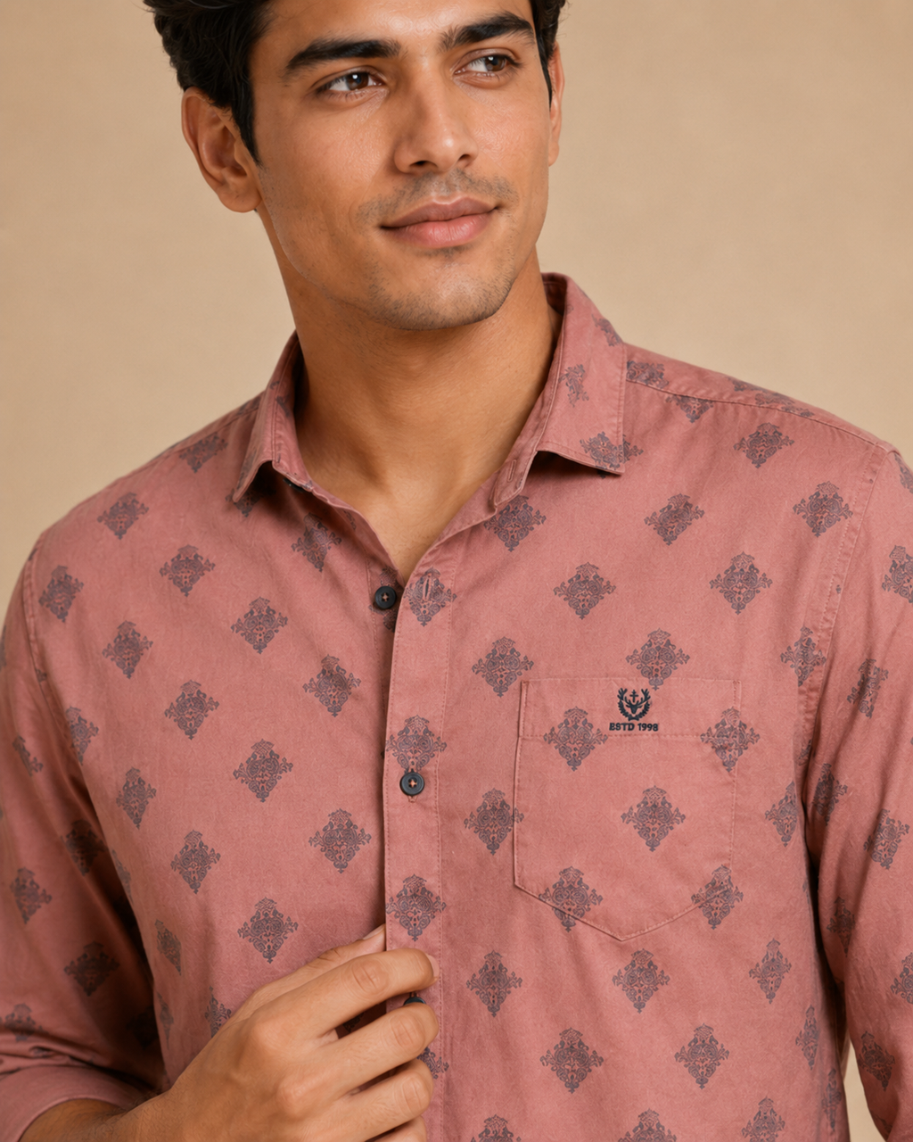 Rosewood Motif Cotton Shirt