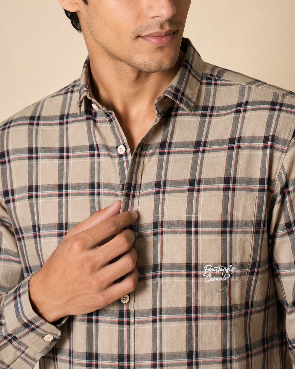 Taupe Tartan Cotton Shirt