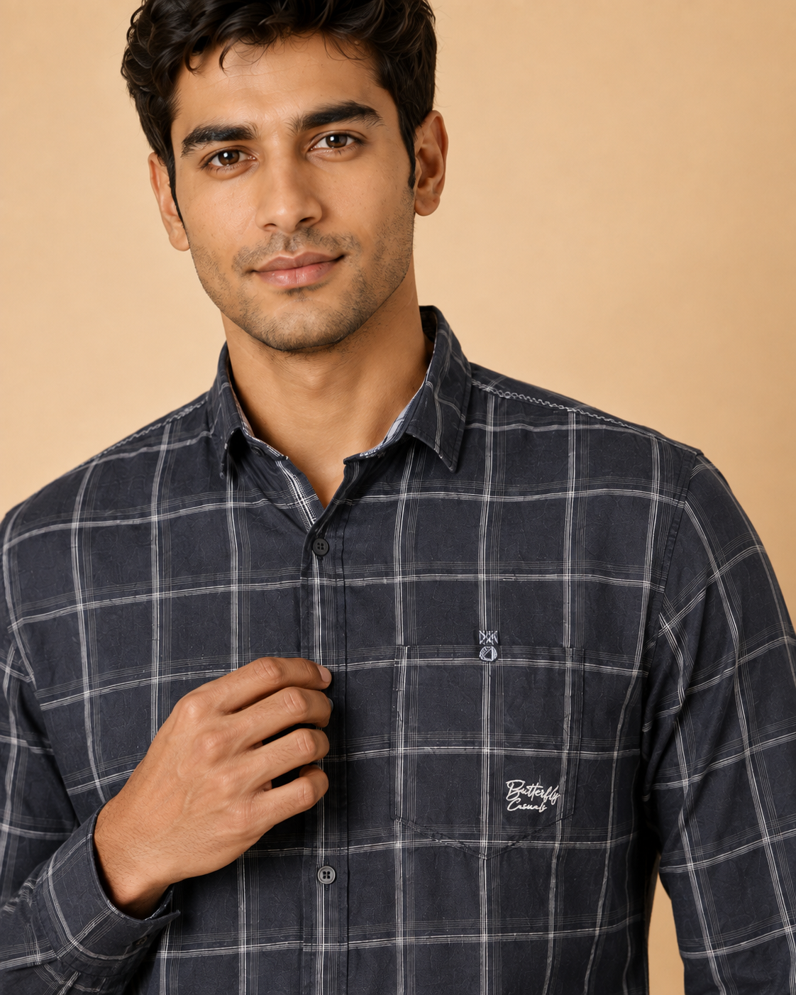 Charcoal Windowpane Cotton Shirt
