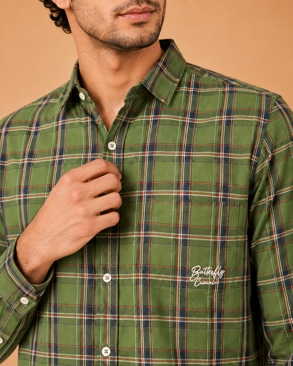 Olive Tartan Cotton Shirt