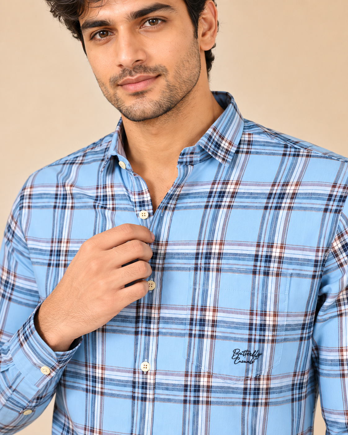 Blue Horizon Plaid Cotton Shirt