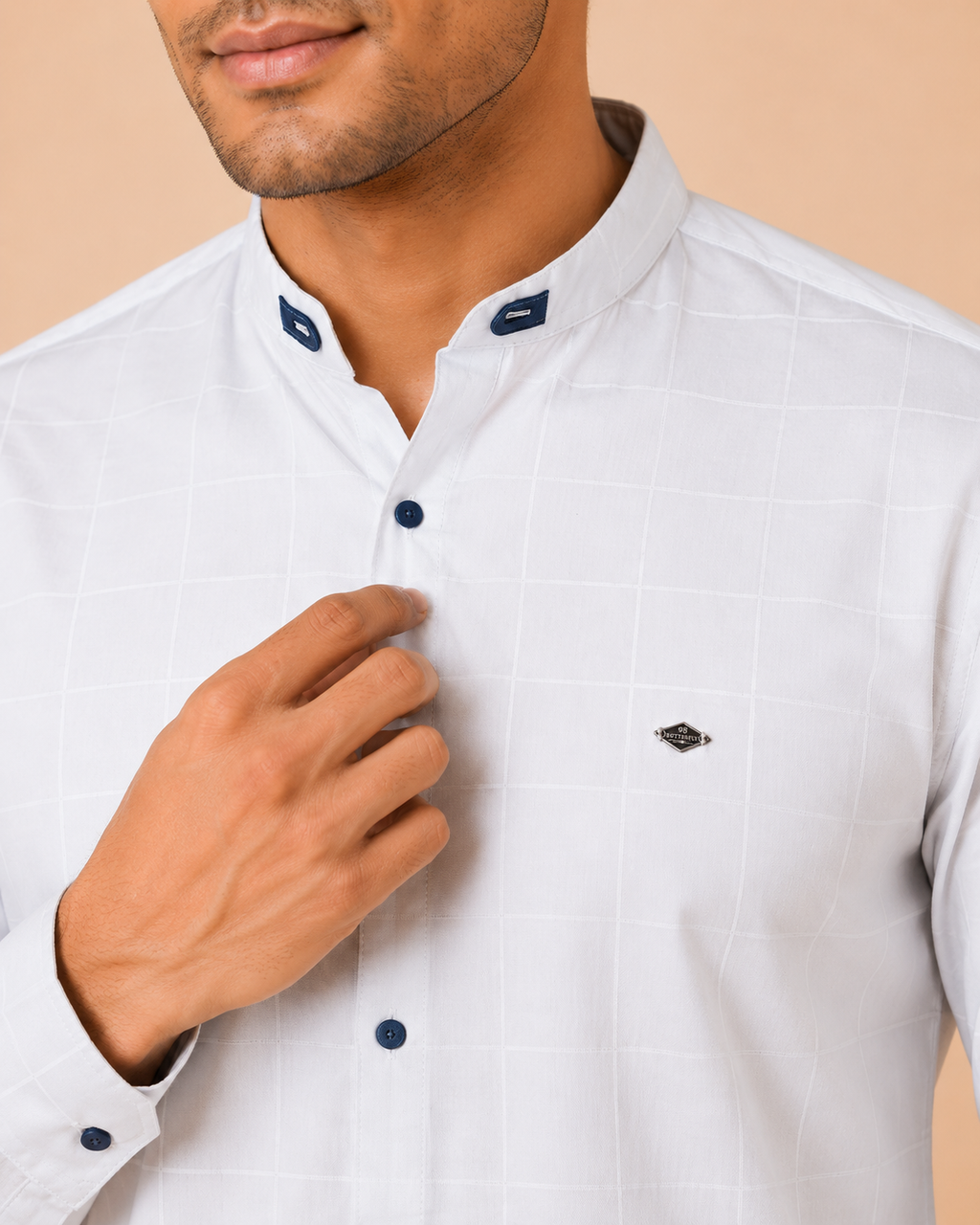 White Regent Grid Cotton Shirt