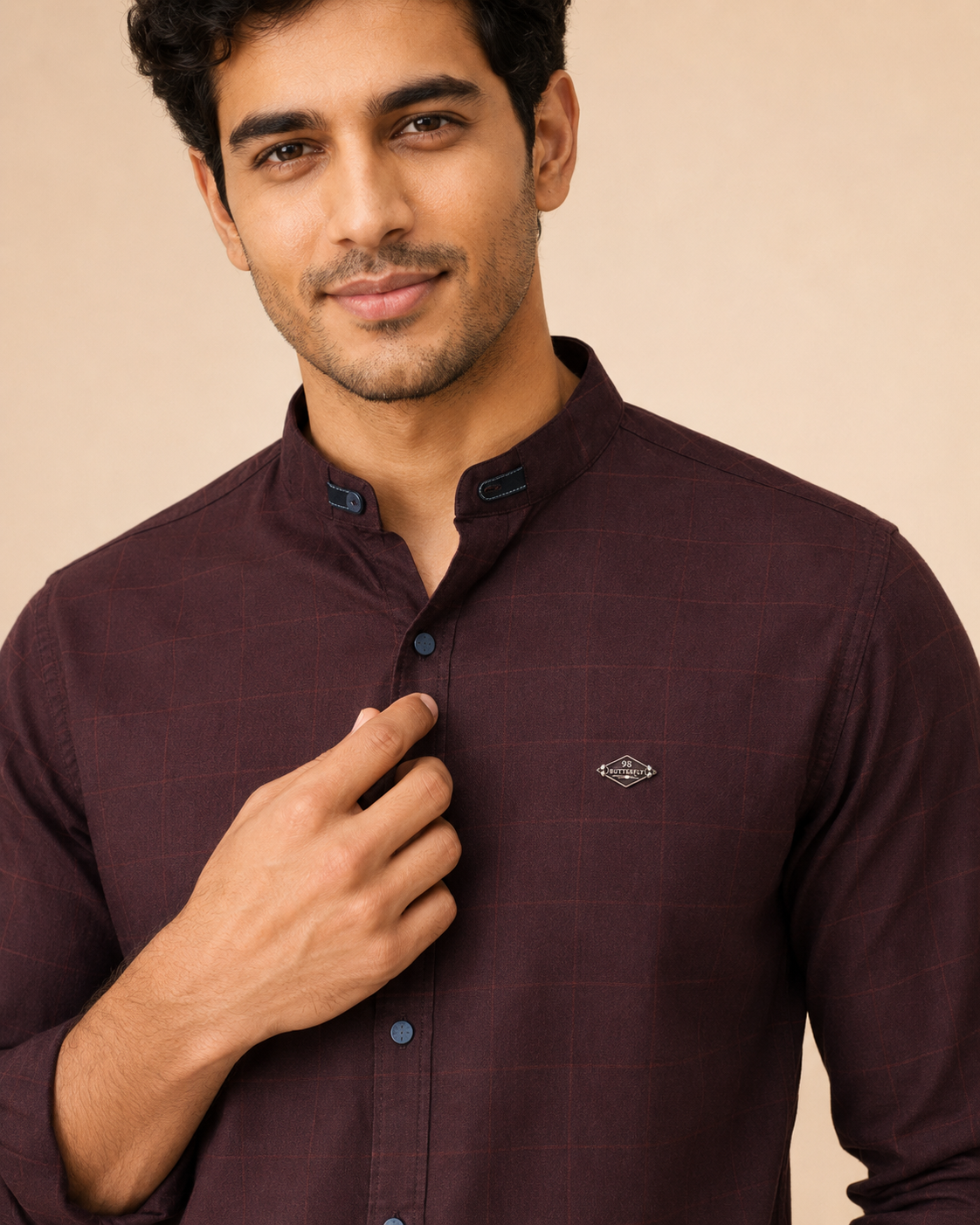 Burgundy Regent Grid Cotton Shirt