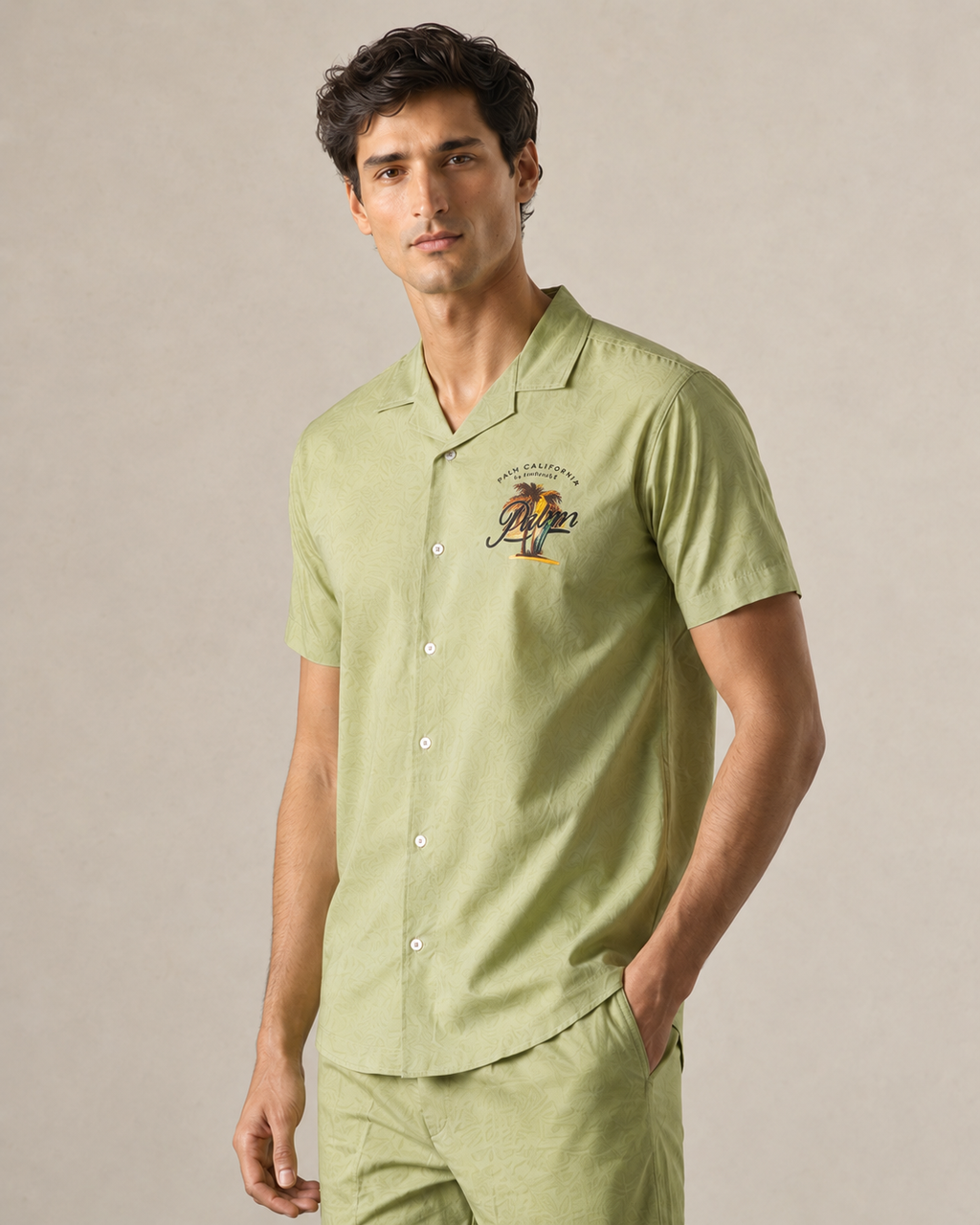 Men’s Pistachio Green Cotton PJ Cord Set | Premium Cotton Shirt & Pyjama Co-ord | Luxury Loungewear & Resort Set