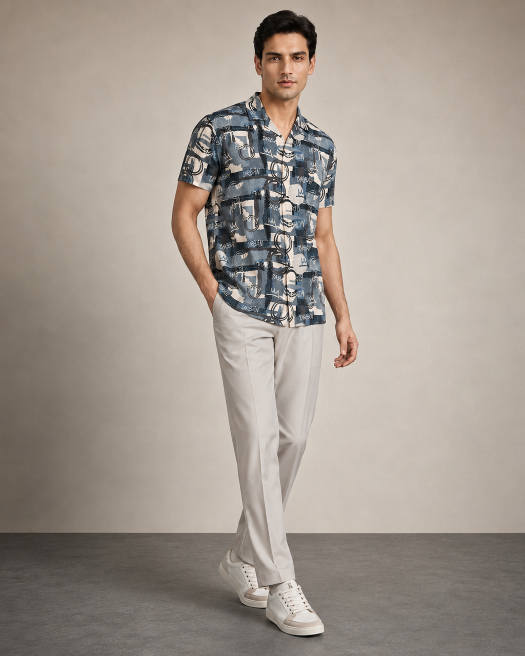 Men’s Blue Graphic Cotton PJ Cord Set | Premium Printed Shirt & Pyjama Co-ord | Luxury Loungewear & Resort Set