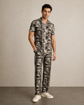 Men’s Olive Grey Abstract Cotton PJ Cord Set | Premium Printed Shirt & Pyjama Co-ord | Luxury Loungewear & Resort Set