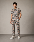 Beige Urban Graphic Cotton PJ Cord Set | Premium Printed Shirt & Pyjama Co-ord | Luxury Loungewear & Resort Set