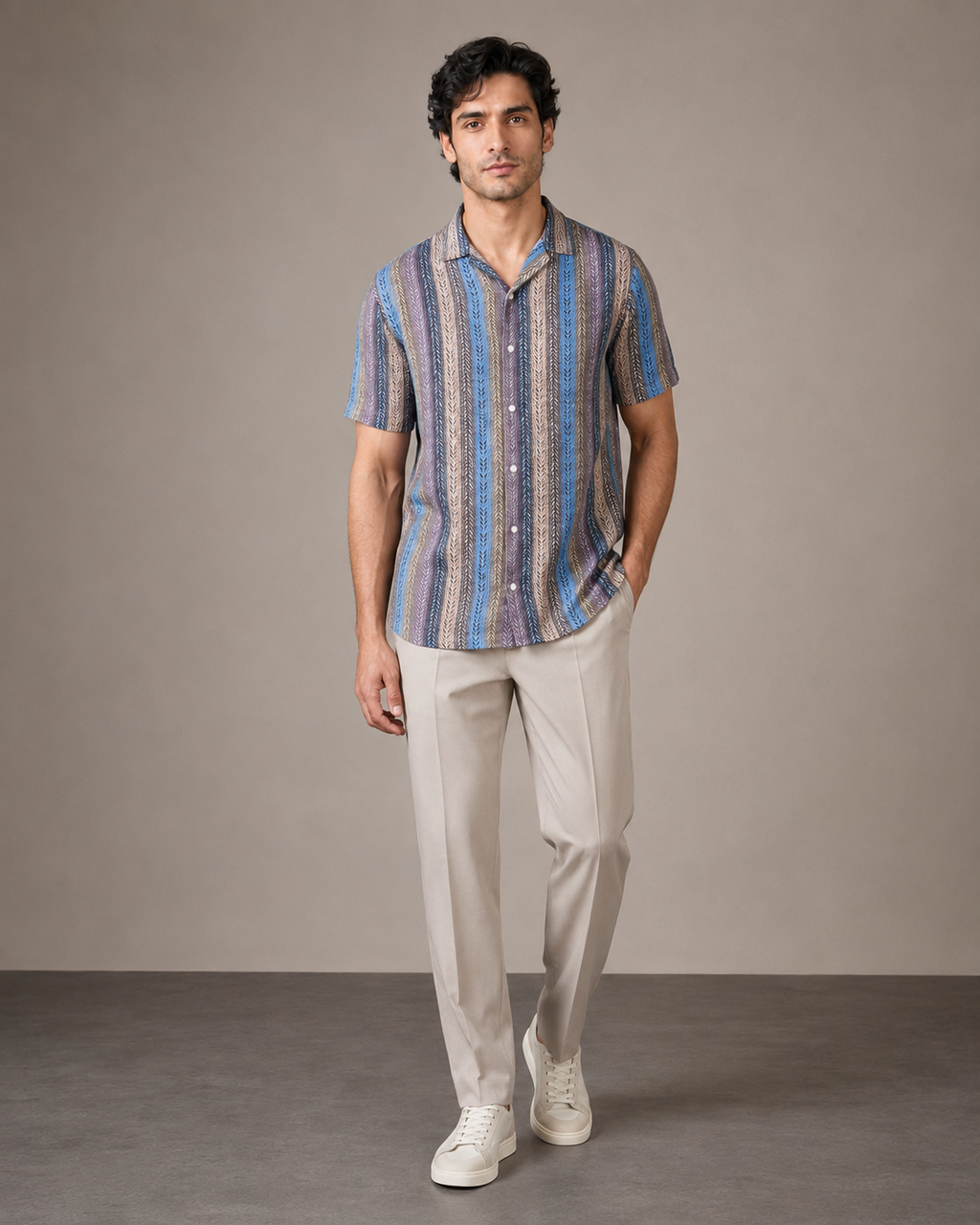 Men’s Blue Multi-Stripe Cotton PJ Cord Set | Premium Printed Shirt & Pyjama Co-ord | Luxury Loungewear & Resort Set