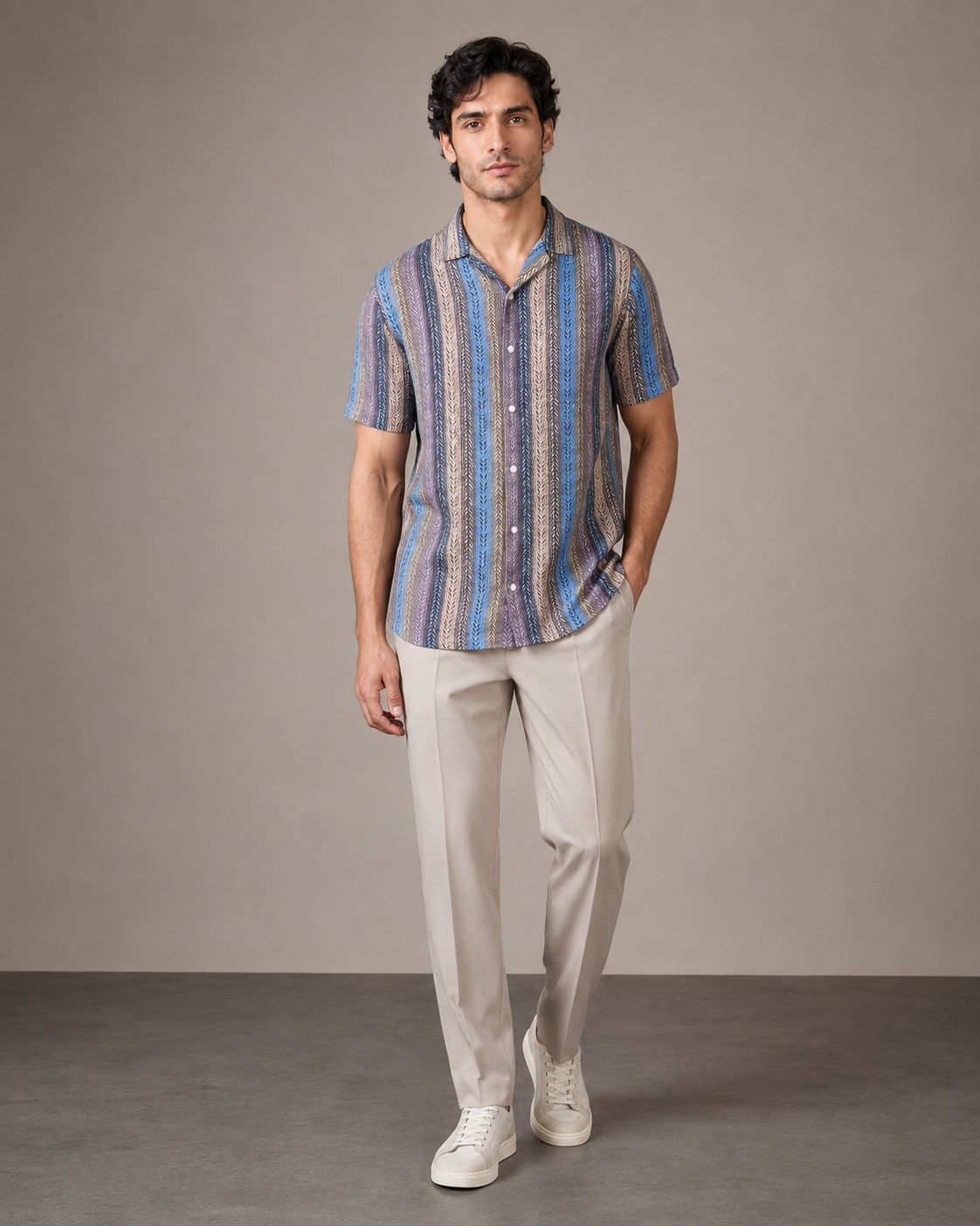 Men’s Blue Multi-Stripe Cotton PJ Cord Set | Premium Printed Shirt & Pyjama Co-ord | Luxury Loungewear & Resort Set