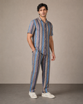 Men’s Blue Multi-Stripe Cotton PJ Cord Set | Premium Printed Shirt & Pyjama Co-ord | Luxury Loungewear & Resort Set