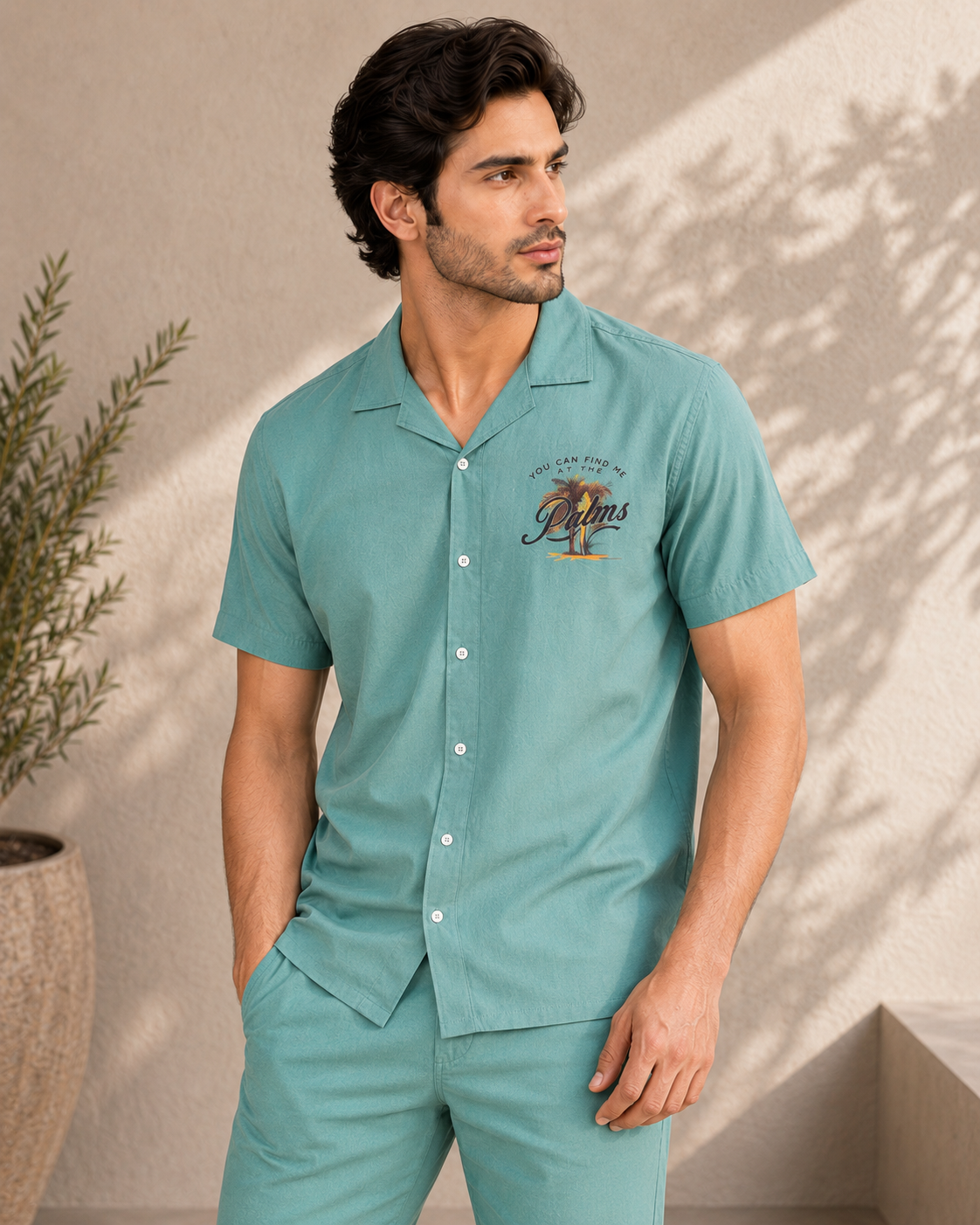 Men’s Aqua Cotton PJ Cord Set | Premium Cotton Shirt & Pyjama Co-ord | Luxury Loungewear & Resort Set