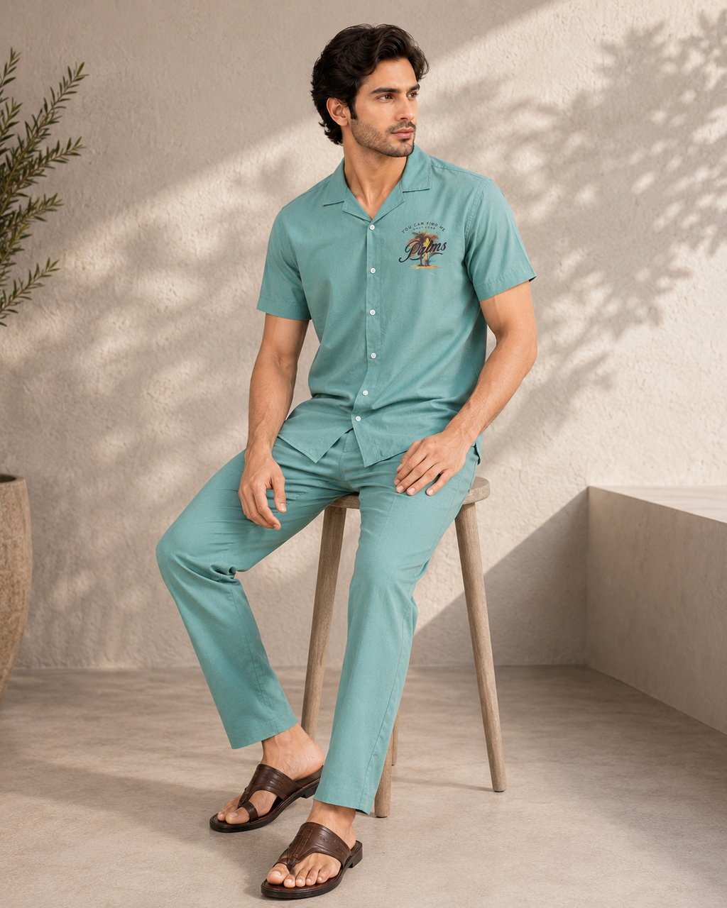 Men’s Aqua Cotton PJ Cord Set | Premium Cotton Shirt & Pyjama Co-ord | Luxury Loungewear & Resort Set