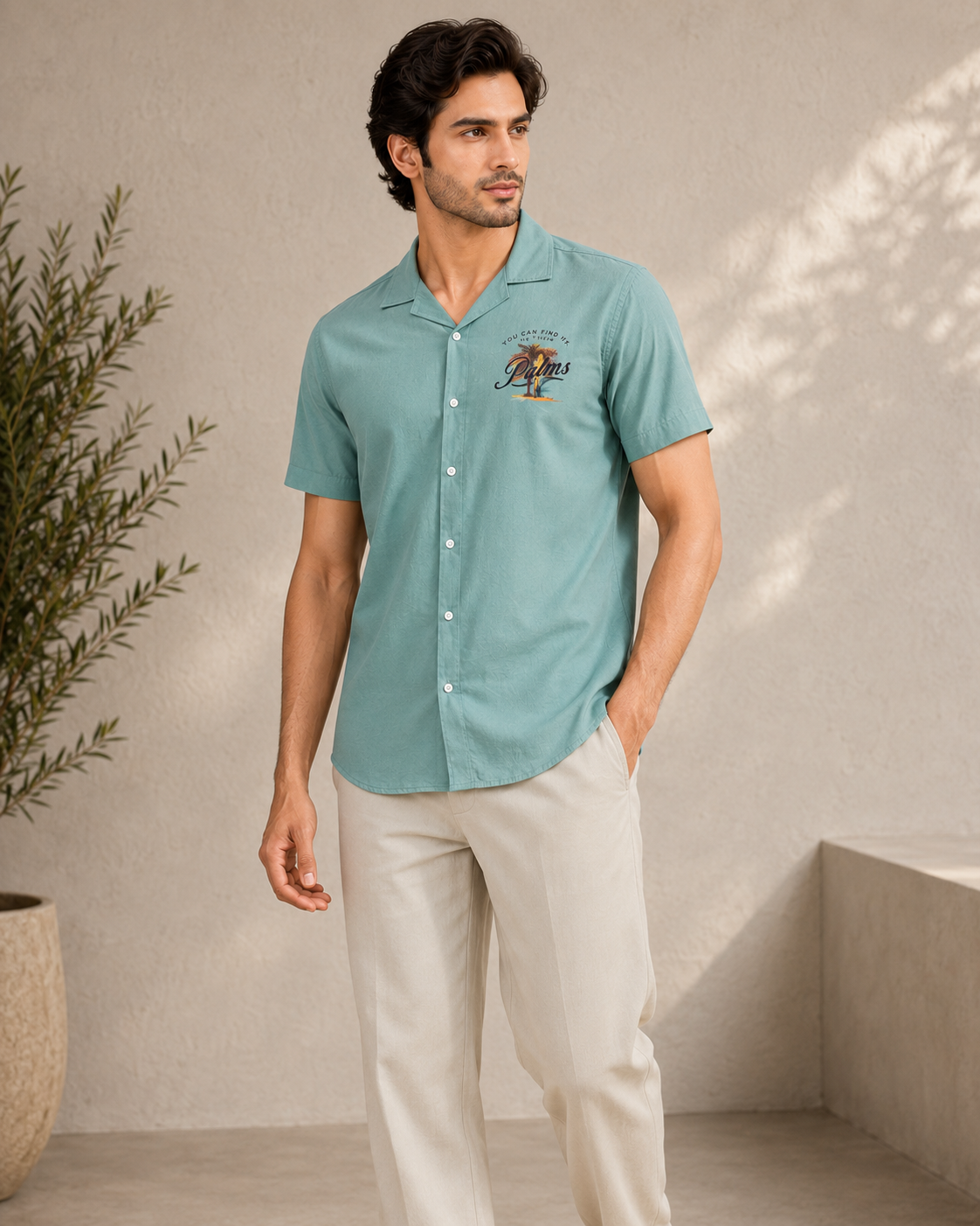 Men’s Aqua Cotton PJ Cord Set | Premium Cotton Shirt & Pyjama Co-ord | Luxury Loungewear & Resort Set