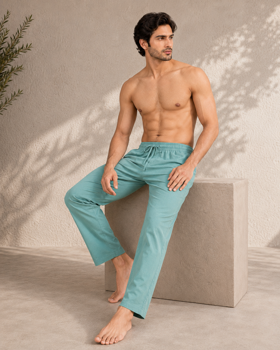 Men’s Aqua Cotton PJ Cord Set | Premium Cotton Shirt & Pyjama Co-ord | Luxury Loungewear & Resort Set