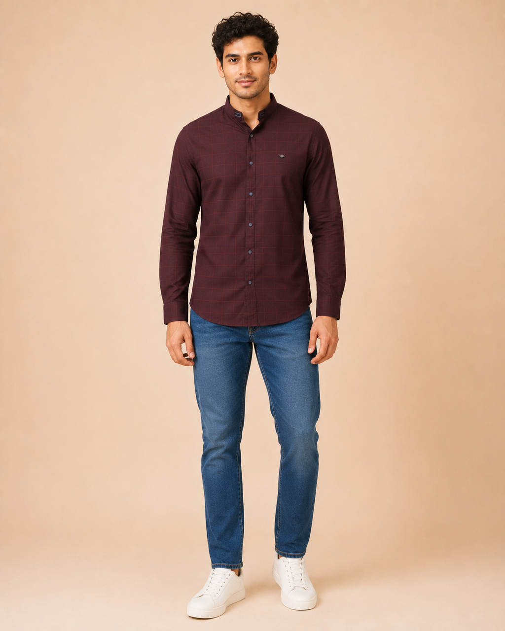 Burgundy Regent Grid Cotton Shirt