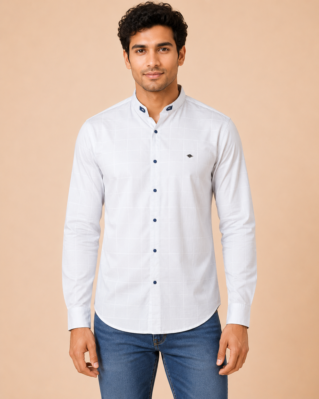 White Regent Grid Cotton Shirt