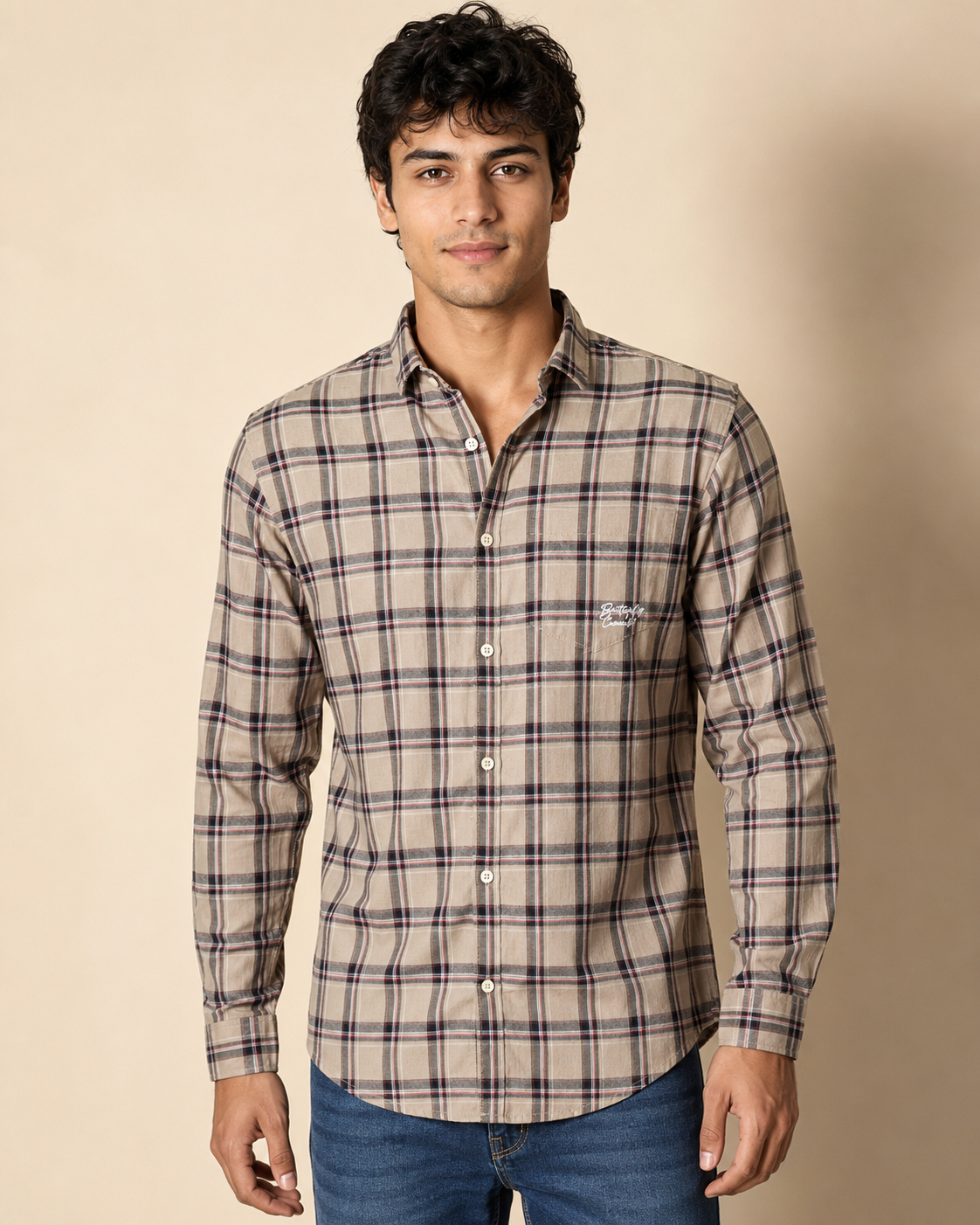 Taupe Tartan Cotton Shirt